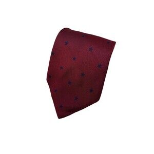 Tommy Hilfiger Men's Silk Tie Red with Navy Blue Stars 57.5" x 3.5"‎